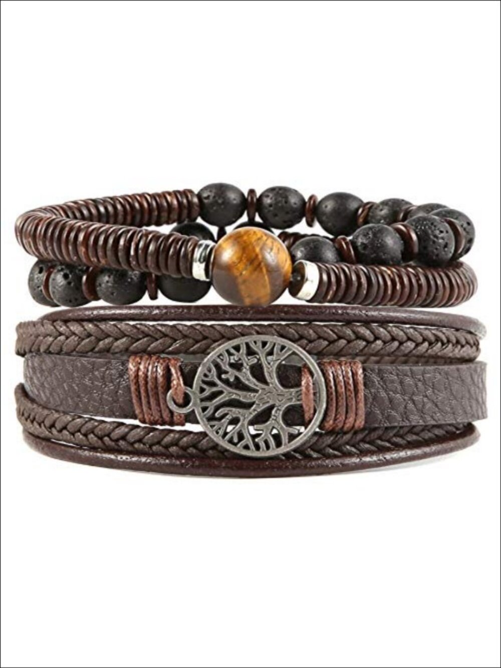 Braided Leather Tree of Life Cuff Bracelet Lava Rock Oil Diffuser